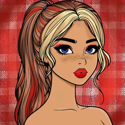 realistic girl with a ponytail and lips