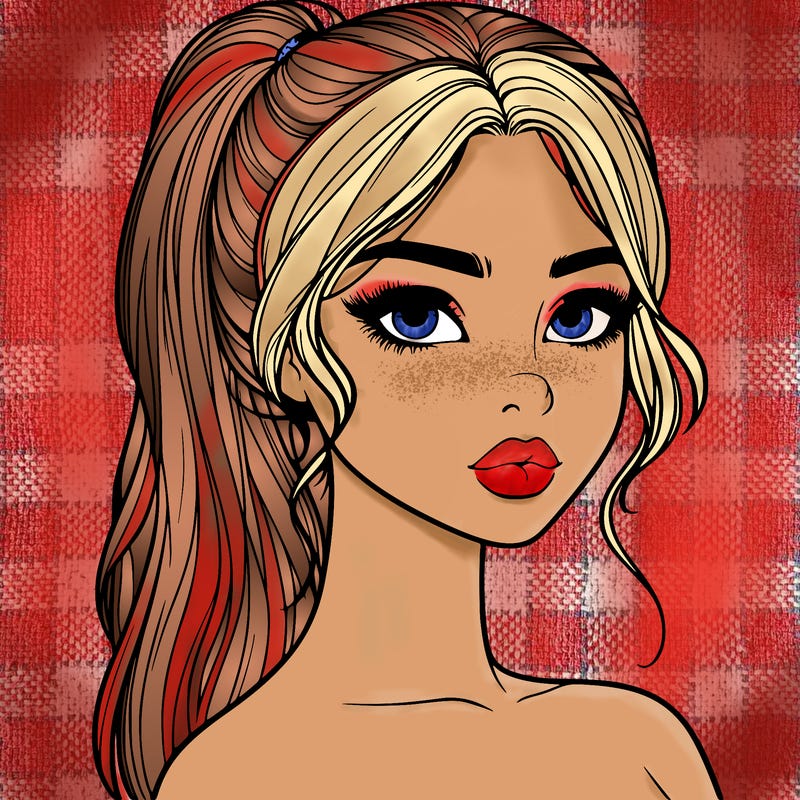 realistic girl with a ponytail and lips