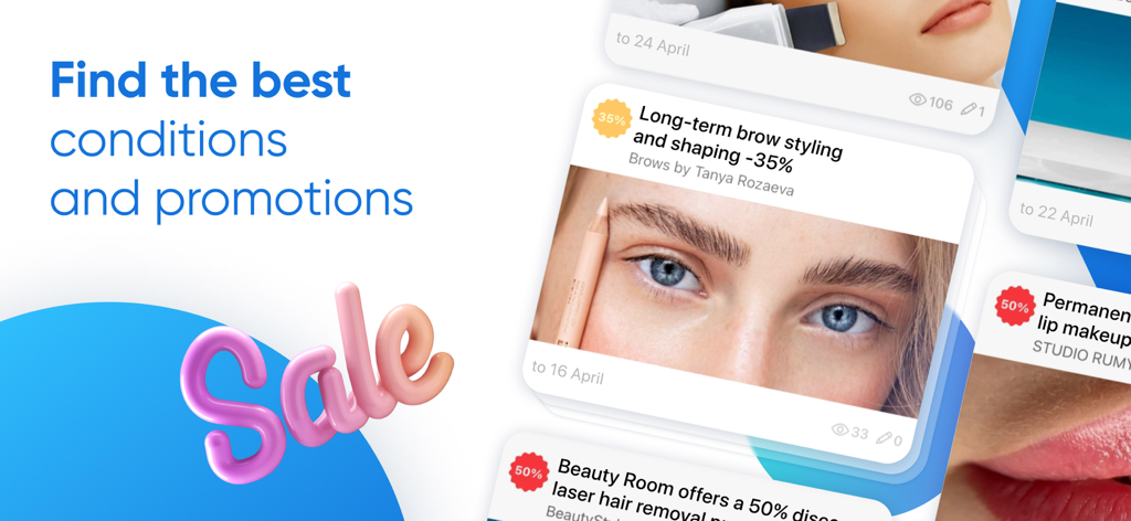 DIKIDI Online app screen showing special offers and discounts on beauty services