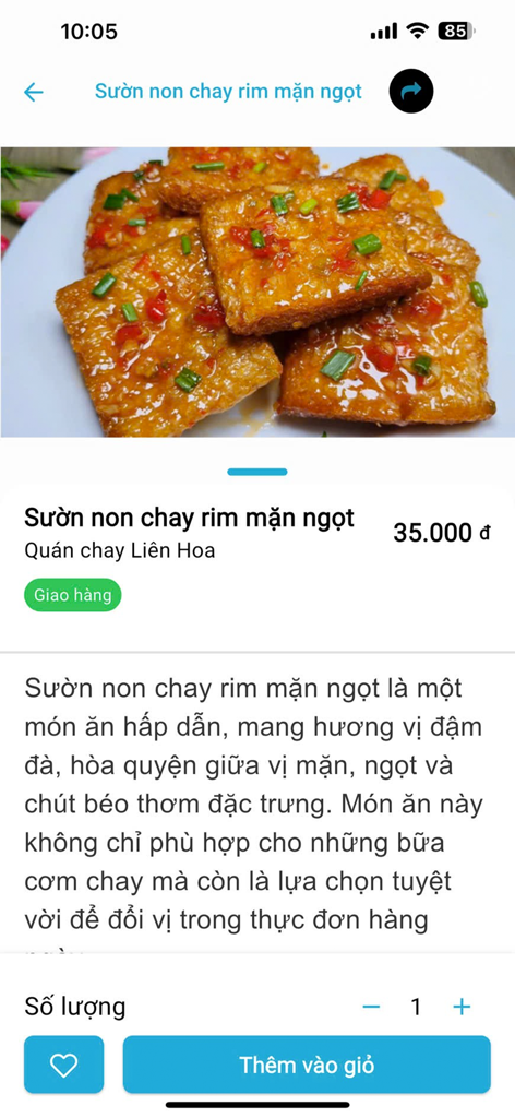 Ship Proアプリのスクリーンショット、価格とカートに追加ボタンが付いたSuon non chay rim man ngotというベジタリアン料理を表示