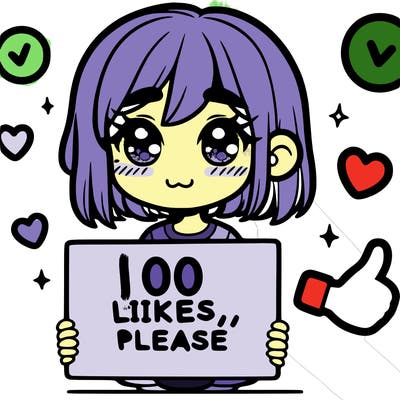 a girl with a sign saying 100 likes, please