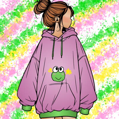 realistic girl with a oversized sweatshirt on and a bun