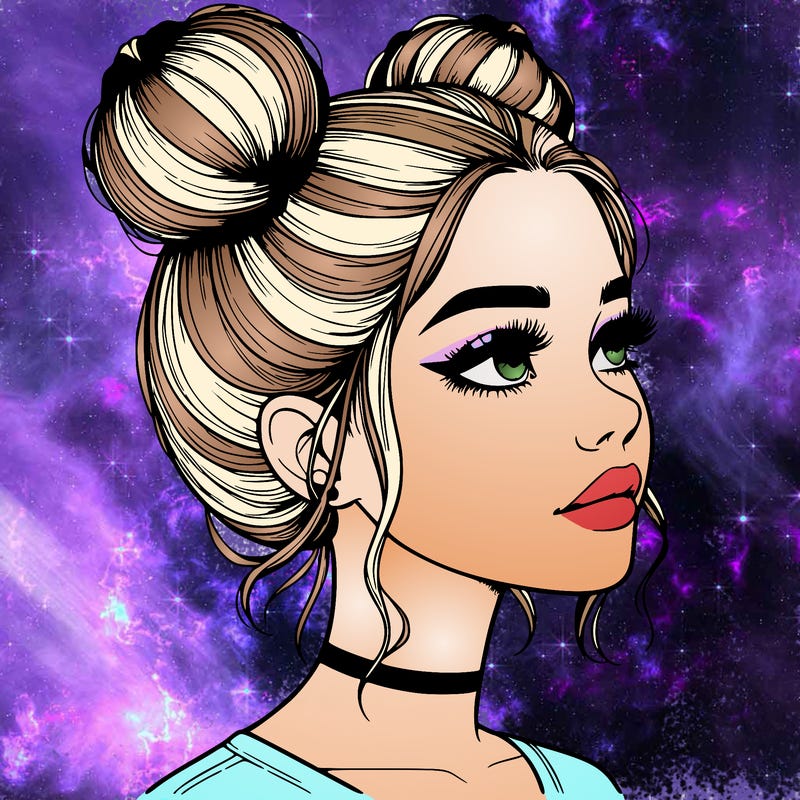 realistic girl with buns on the top of her head