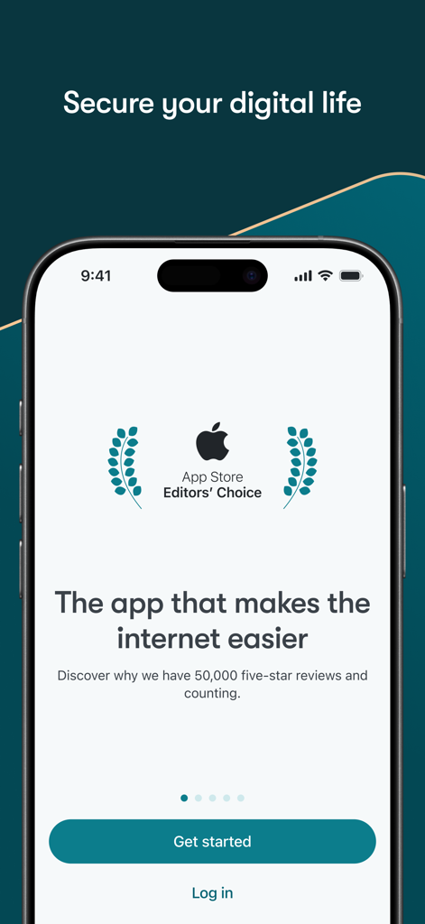 Dashlane Password Manager - Dashlane app interface with the App Store Editors Choice award and the headline Secure your digital life
