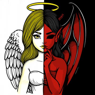realistic angel half demon