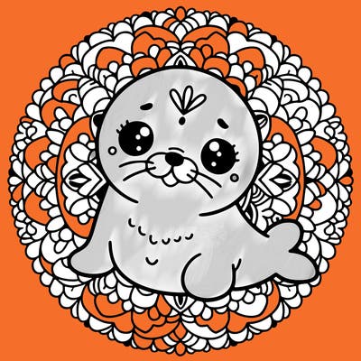 a cute baby seal mandala
