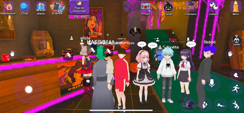 Players interacting with custom anime avatars in a virtual world