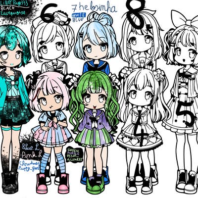 6 cute anime girls lined up