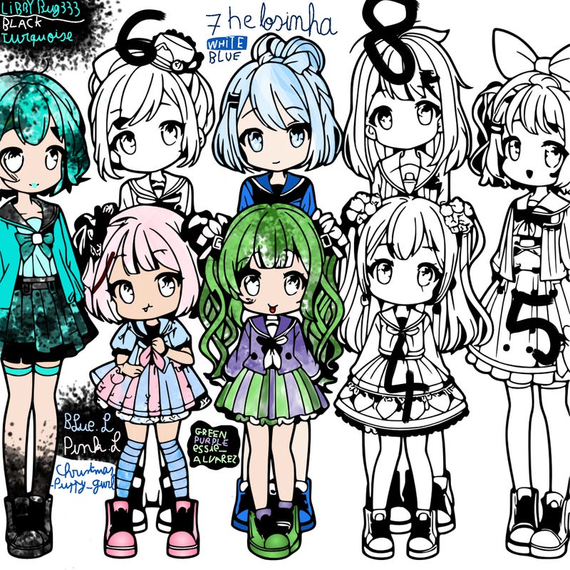 6 cute anime girls lined up