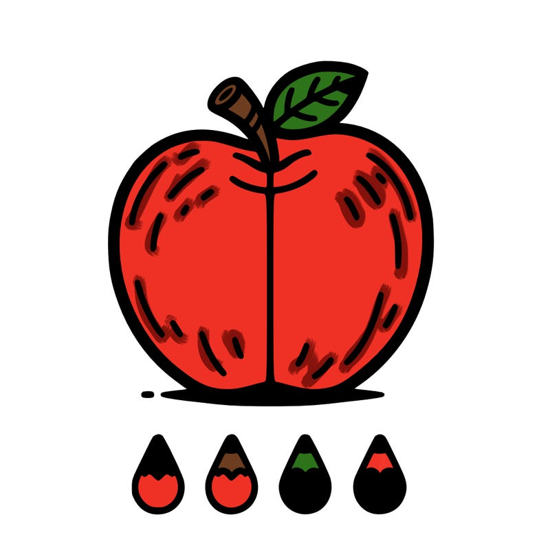 apple with 4 lines to separate the apple