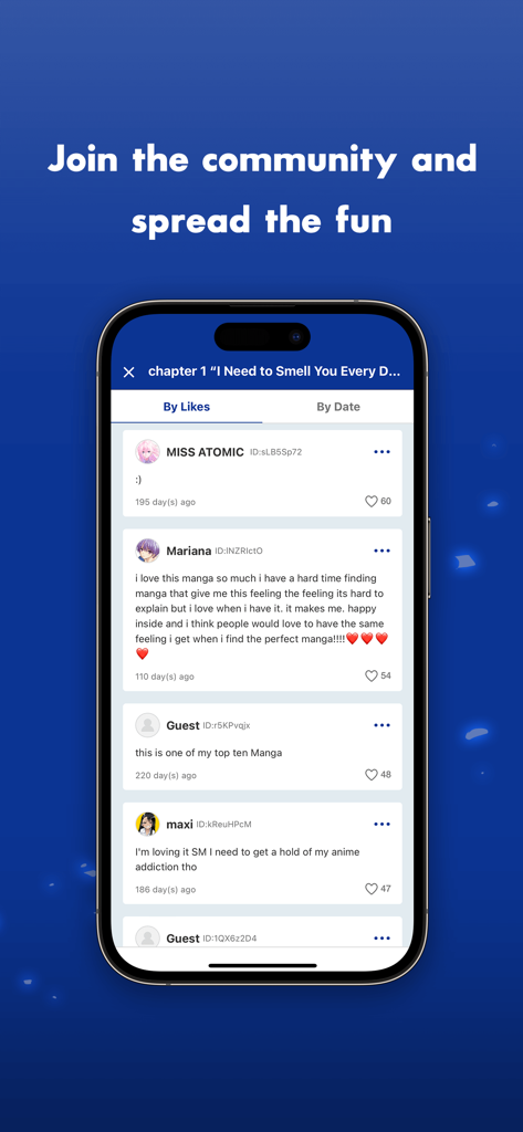 Interface of the K MANGA app showing user comments and community discussion on a manga chapter.