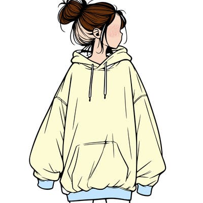 realistic girl with a oversized sweatshirt on and a bun