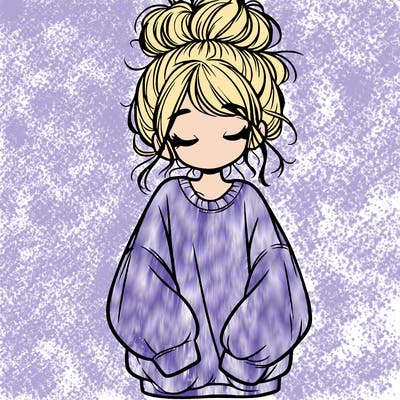 girl with baggy sweatshirt and messy bun