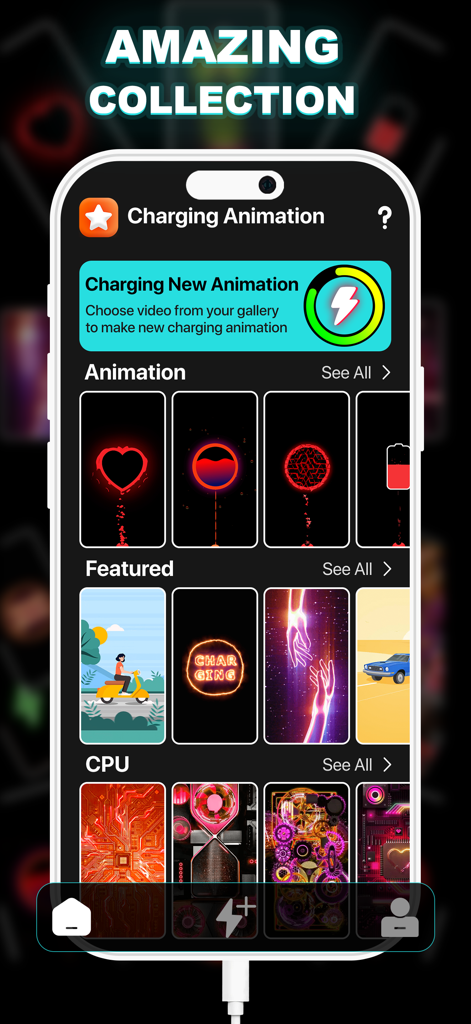 Charging Fun Screen Animation - Uma galeria de animações estéticas de tela de carregamento no aplicativo Charging Fun mostrando vários temas e estilos