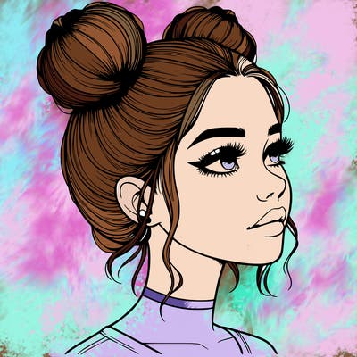 realistic girl with buns on the top of her head