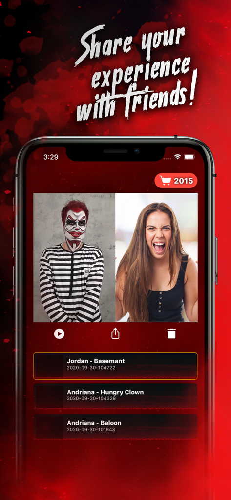 Killer Clown Calls You - Split screen video of a scary clown and a screaming girl in a prank call app