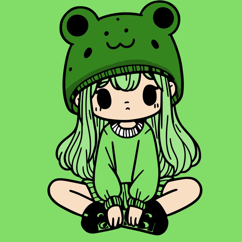a girl wearing a frog hat and some frog socks
