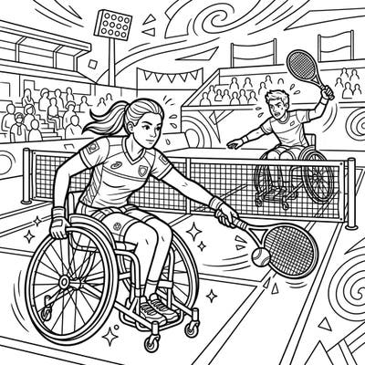 Dive into the exciting world of adaptive sports with this engaging wheelchair tennis coloring page. Capture the energy and skill of dedicated athletes as they compete on the court, ready for your creative touch.