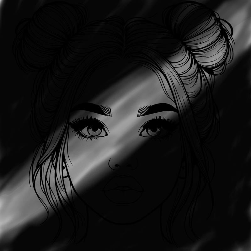 realistic girl with two buns on her hair and lips