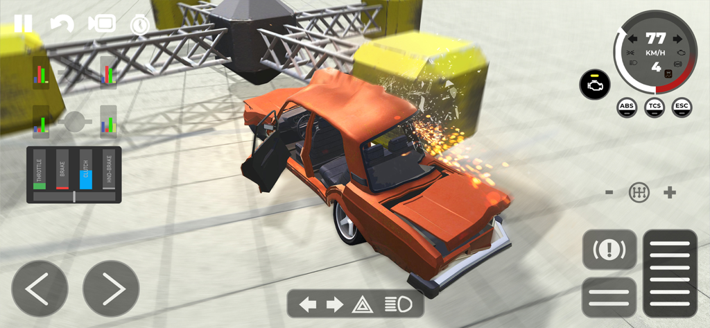 Beam Drive Crashes Original 3D - Realistic car destruction simulation showing a wrecked orange sedan with sparks