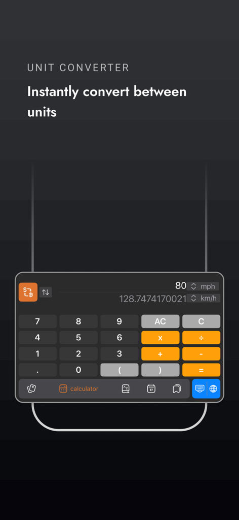 Interfaz del teclado FlexiBoard con un convertidor de unidades y calculadora integrados para una rápida productividad móvil