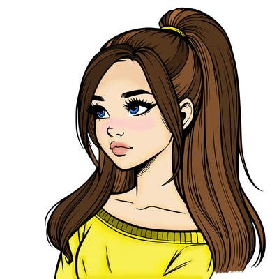 realistic girl with a high ponytail