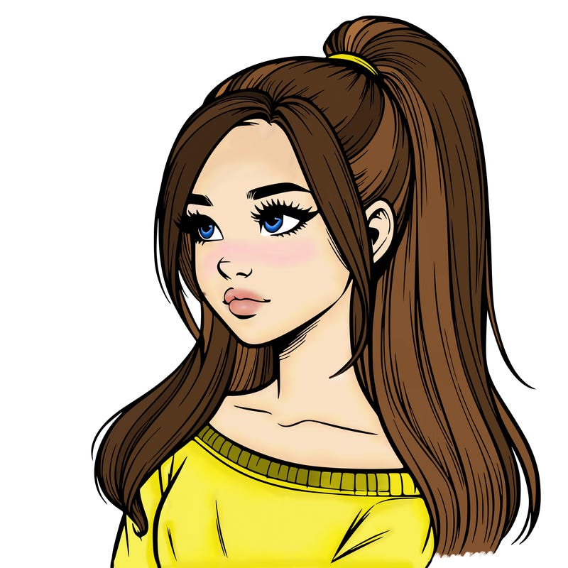 realistic girl with a high ponytail