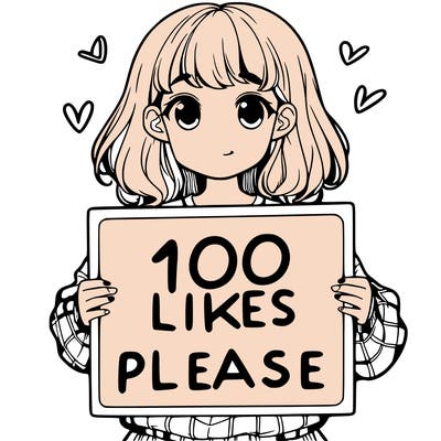 a girl holding a sign saying 100 likes please