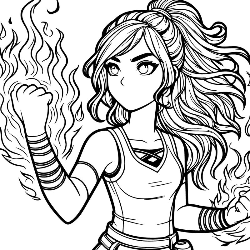 realistic girl with fire powers