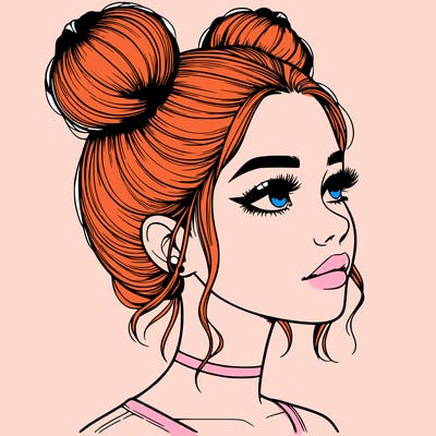 realistic girl with buns on the top of her head