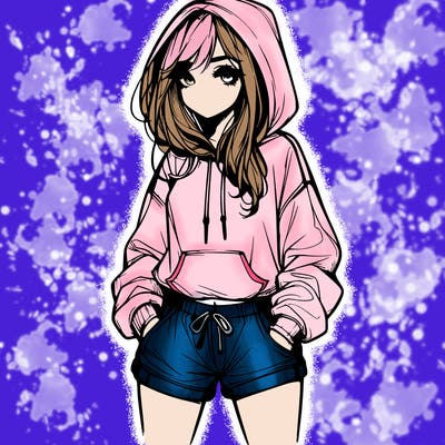 realistic girl in shorts and hoodie