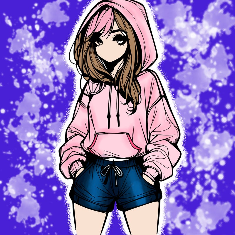 realistic girl in shorts and hoodie