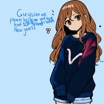 manga teen girl  in a sweater and baggy pants