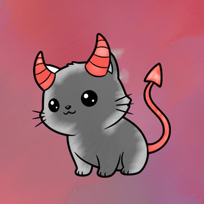 a little catwith horns and a devil tail kawii style