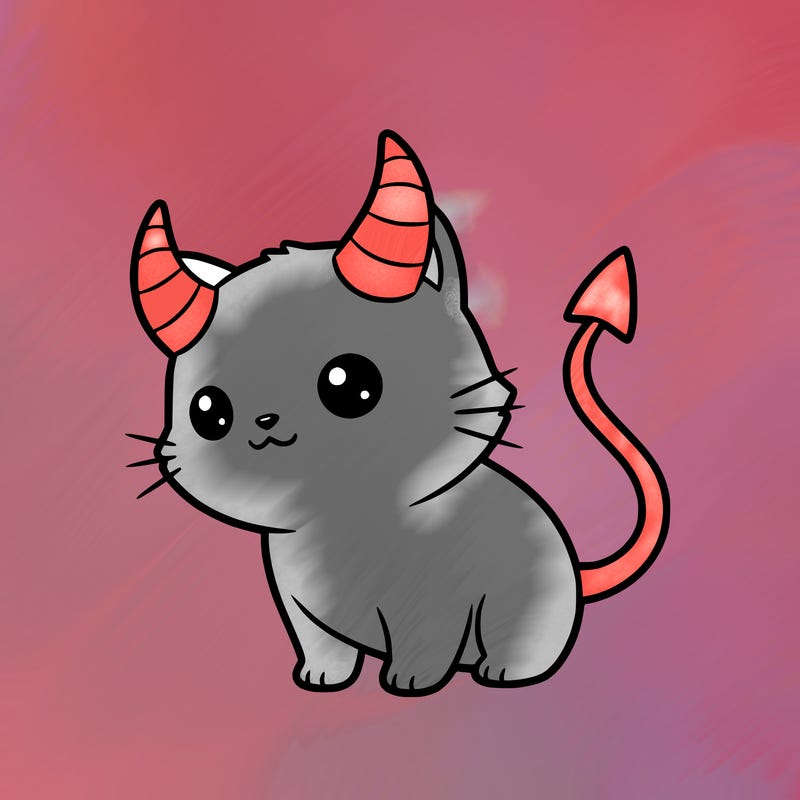 a little catwith horns and a devil tail kawii style