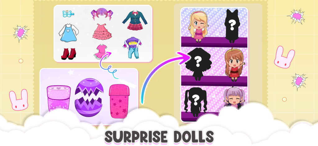 Anime Chibi Dolls Girl Games - Colección de muñecas sorpresa y atuendos de moda de anime chibi.