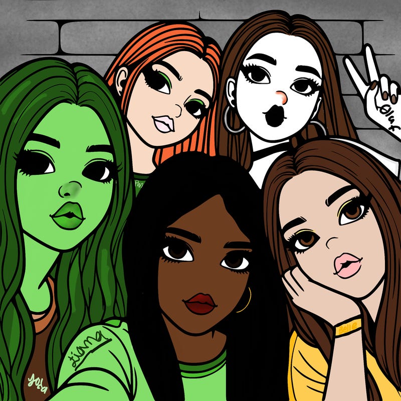 group of teen girls friends y2k up close in a selfie