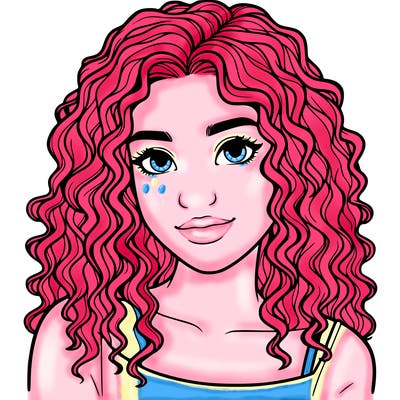 realistic, teenage girl with curly hair
