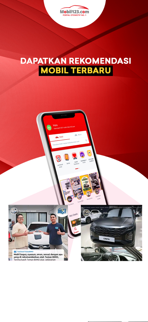 Mobil123.com Mobil baru-bekas - Mobil123 mobile app interface displaying car recommendations and listings for the Indonesian market