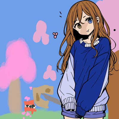 manga teen girl  in a sweater and baggy pants