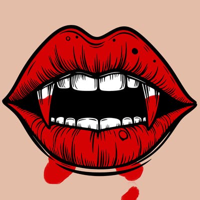lips with vampire teeth