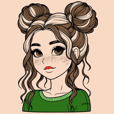 realistic girl with two buns in her hair