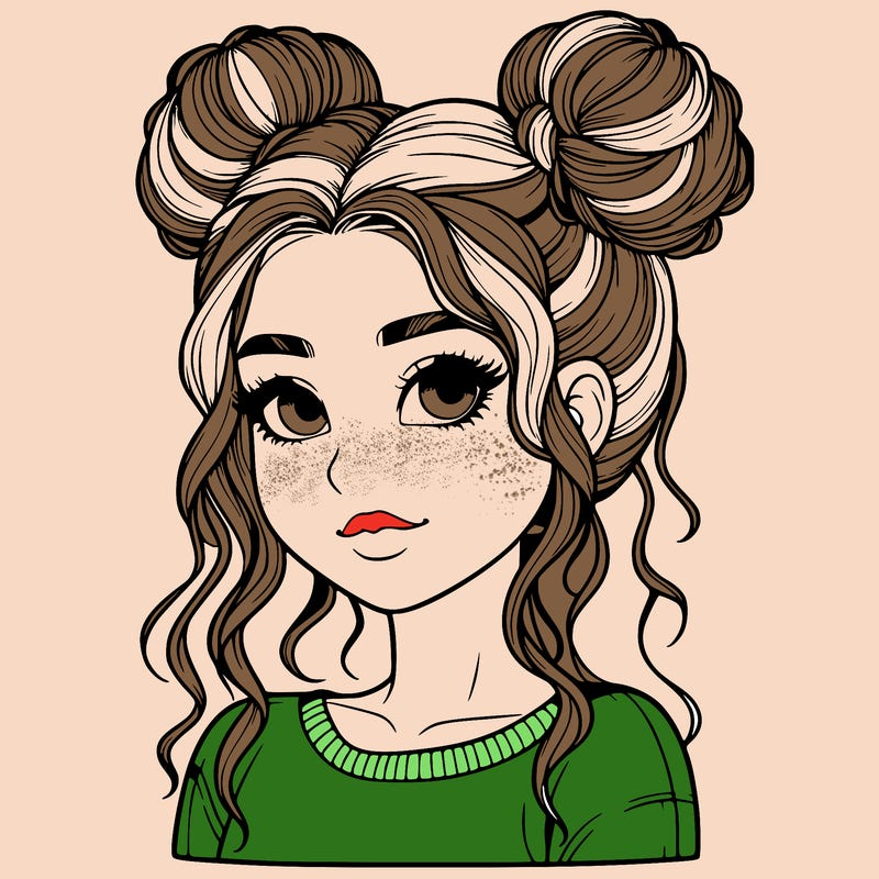 realistic girl with two buns in her hair