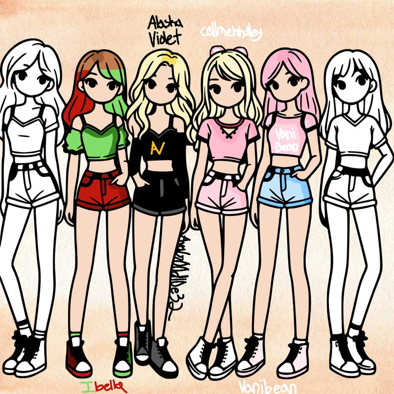 a group of girls wearing crop tops and shorts