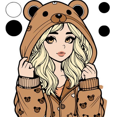 realistic girl in a animal pjs hoodie