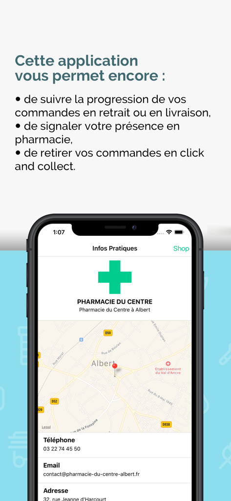 Pharmacie du Centre Albert - Carte et coordonnées de la Pharmacie du Centre Albert dans l'application mobile