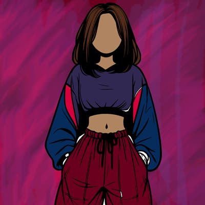 realistic girl faceless with baggy pants and a crop top