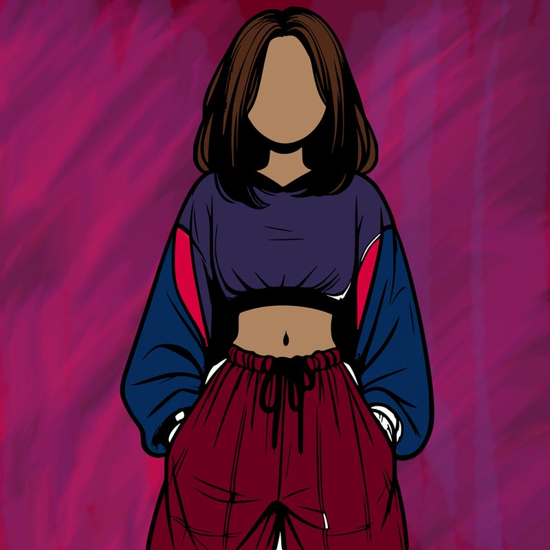 realistic girl faceless with baggy pants and a crop top