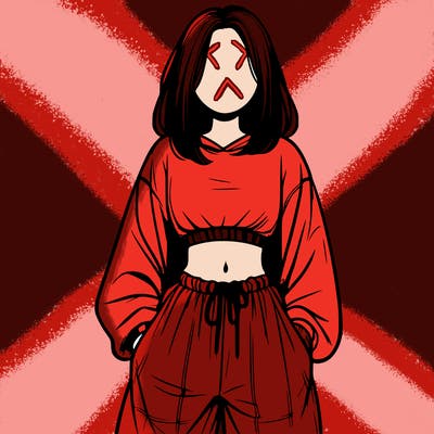 realistic girl faceless with baggy pants and a crop top