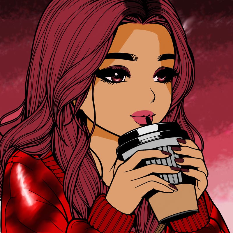 realistic girl drinking coffee